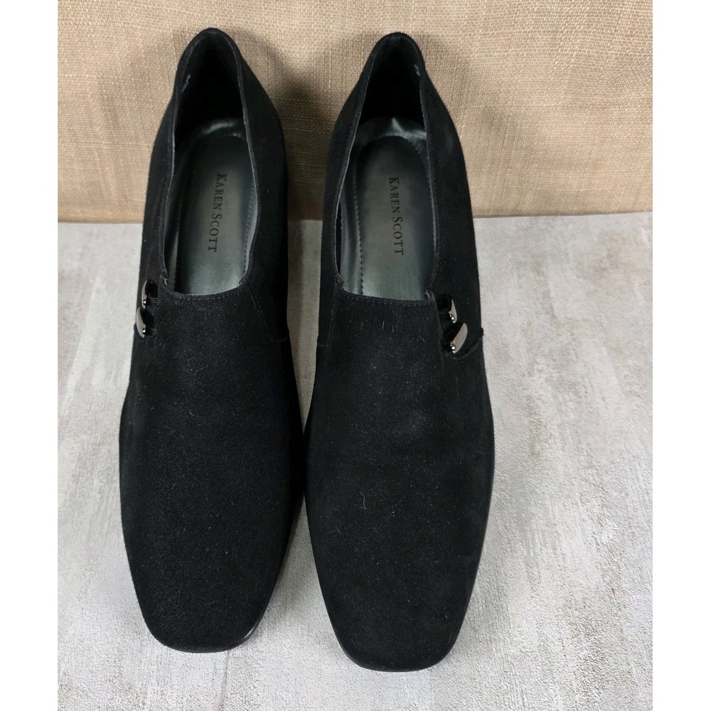 Karen Scott Riley Soft Step Black Suede Wedge Block Heel Shoes Women's Size 10M